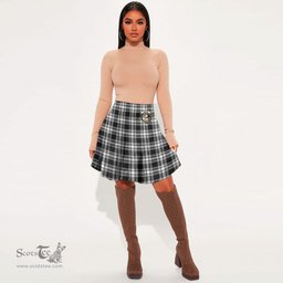 Scottish Menzies Black White Modern Clan Crest Tartan Womens Mini Skirt Tartan Plaid Skirt