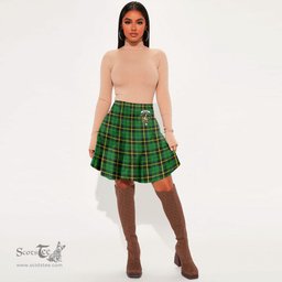 Scottish Wallace Hunting Green Clan Crest Tartan Womens Mini Skirt Tartan Plaid Skirt