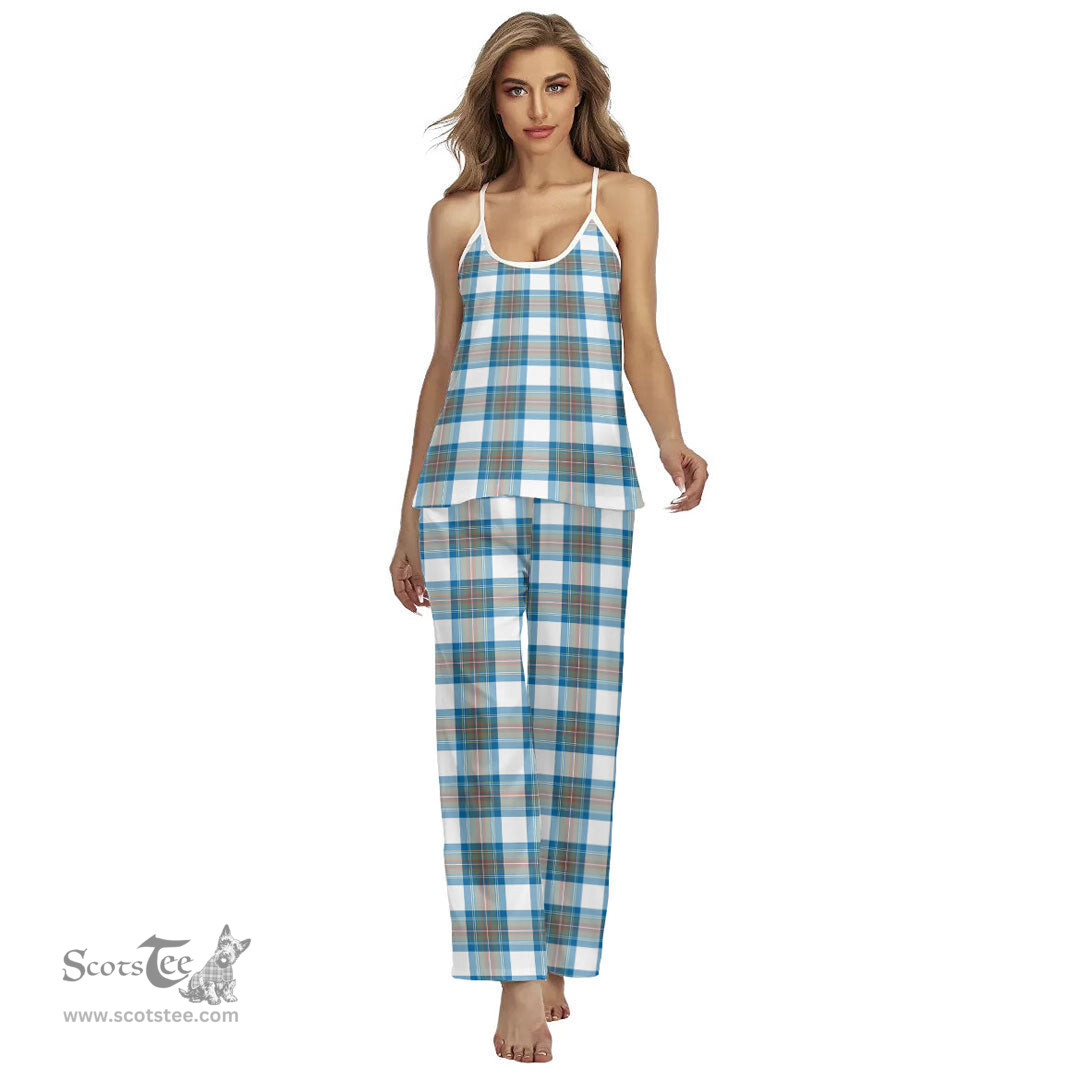 Scottish Stewart Muted Blue Clan Tartan Womens Cami Pajamas Set
