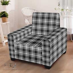 Scottish Menzies Black White Modern Clan Tartan Sofa and Chair Slipcover