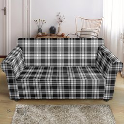 Scottish Menzies Black White Modern Clan Tartan Sofa and Chair Slipcover