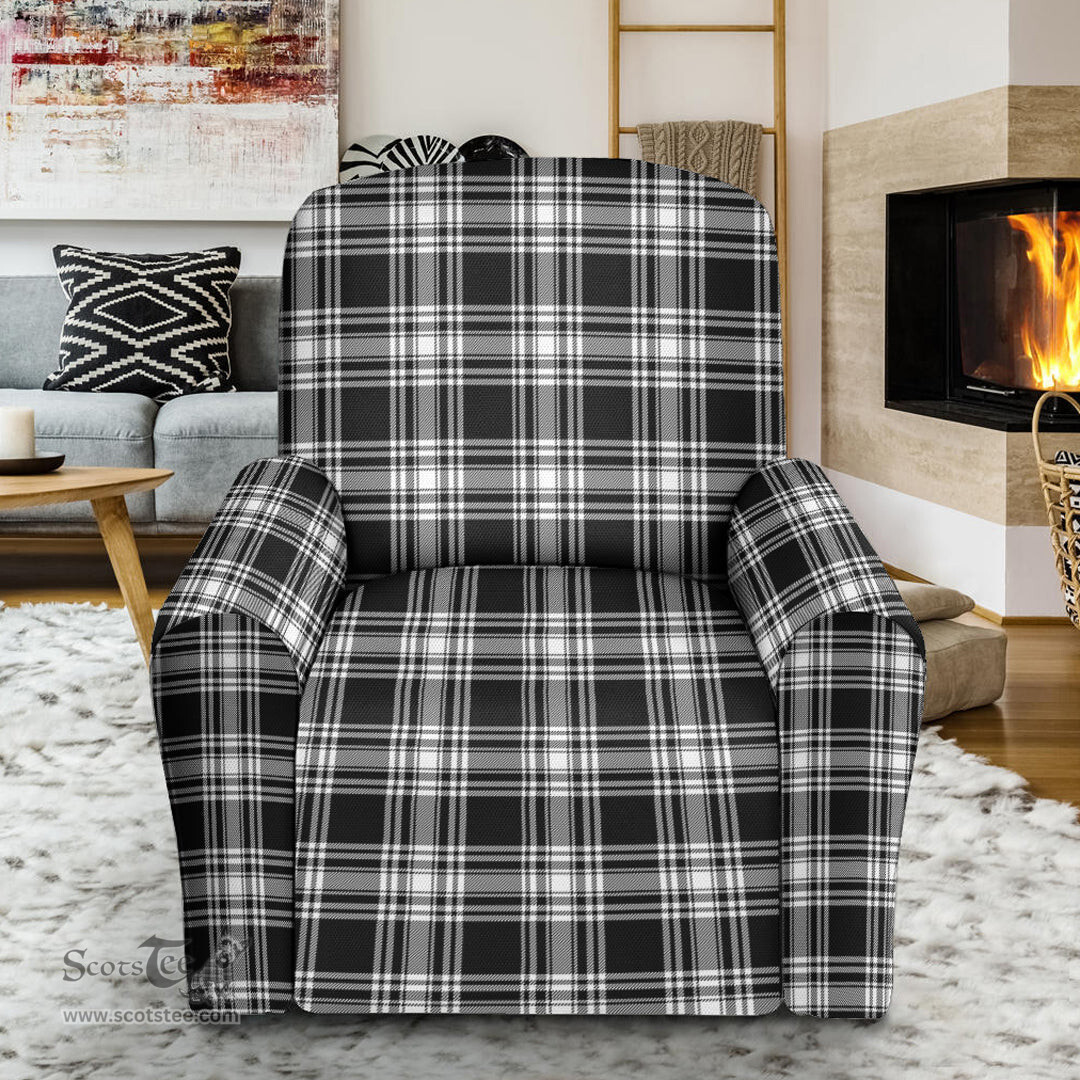 Scottish Menzies Black White Modern Clan Crest Tartan Sofa and Chair Slipcover