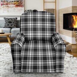 Scottish Menzies Black White Modern Clan Crest Tartan Sofa and Chair Slipcover