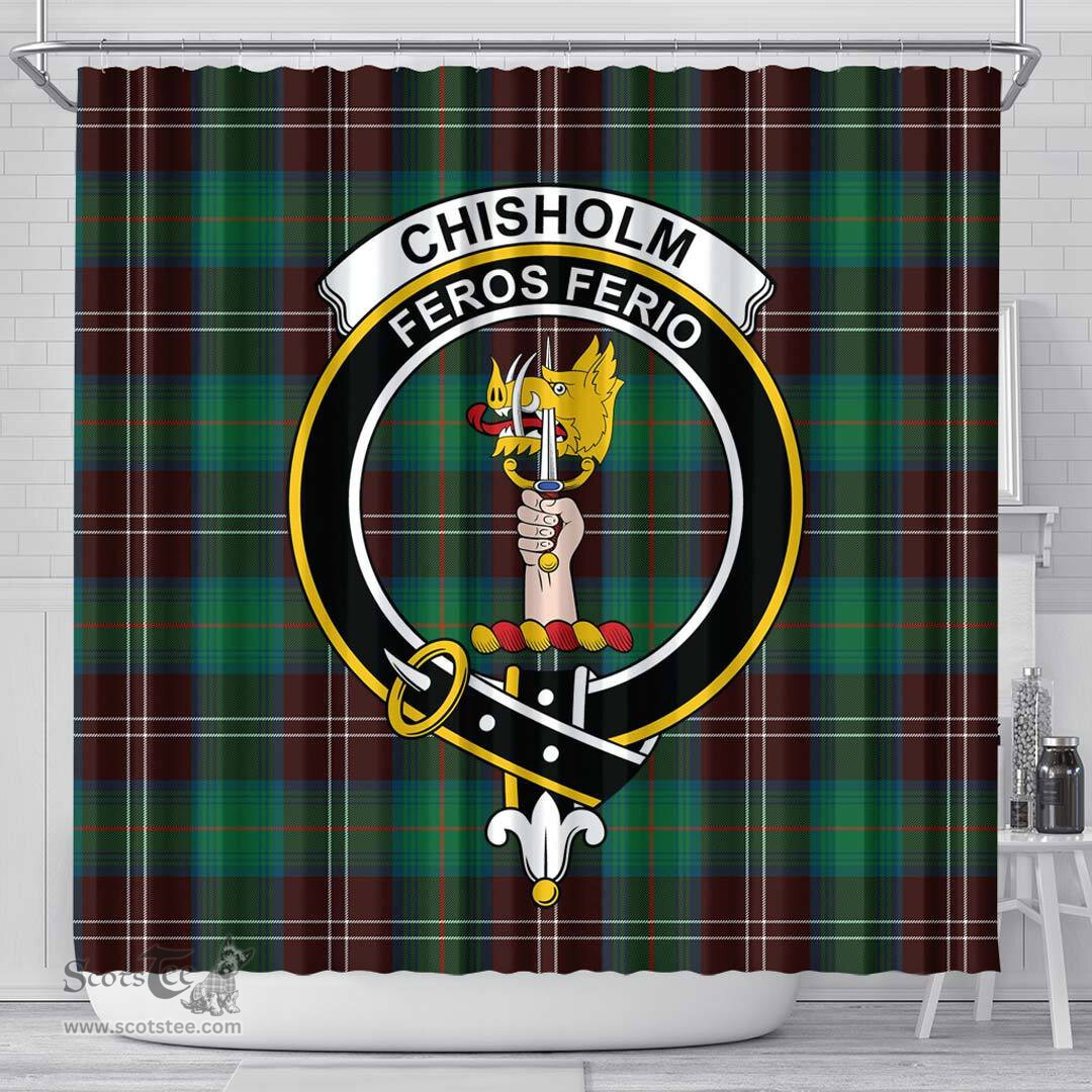 Scottish Chisholm Hunting Ancient Clan Crest Tartan Shower Curtain