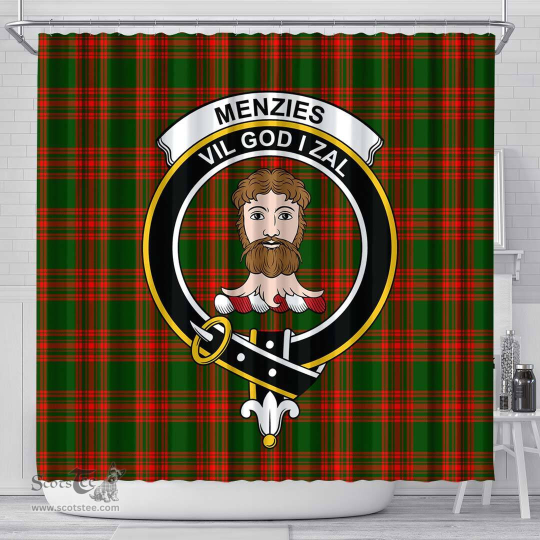 Scottish Menzies Green Modern Clan Crest Tartan Shower Curtain