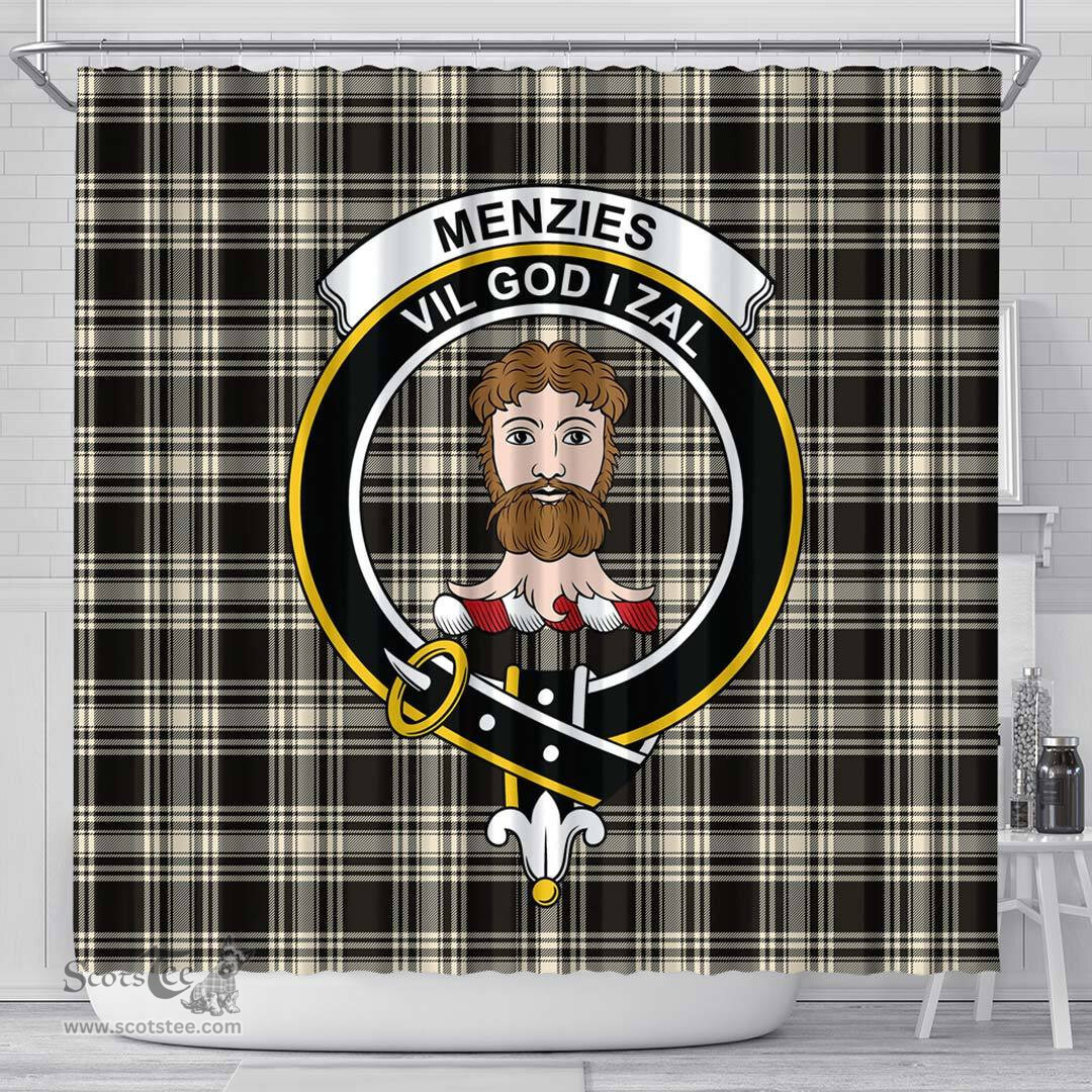 Scottish Menzies Black & White Ancient Clan Crest Tartan Shower Curtain