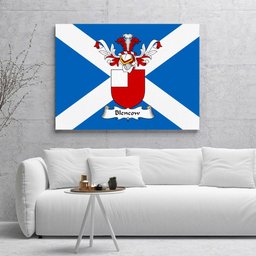 ScotsTee Shop Scottish Blencow or Blencowe Clan Family Crest Scottish Flag Framed Canvas Print