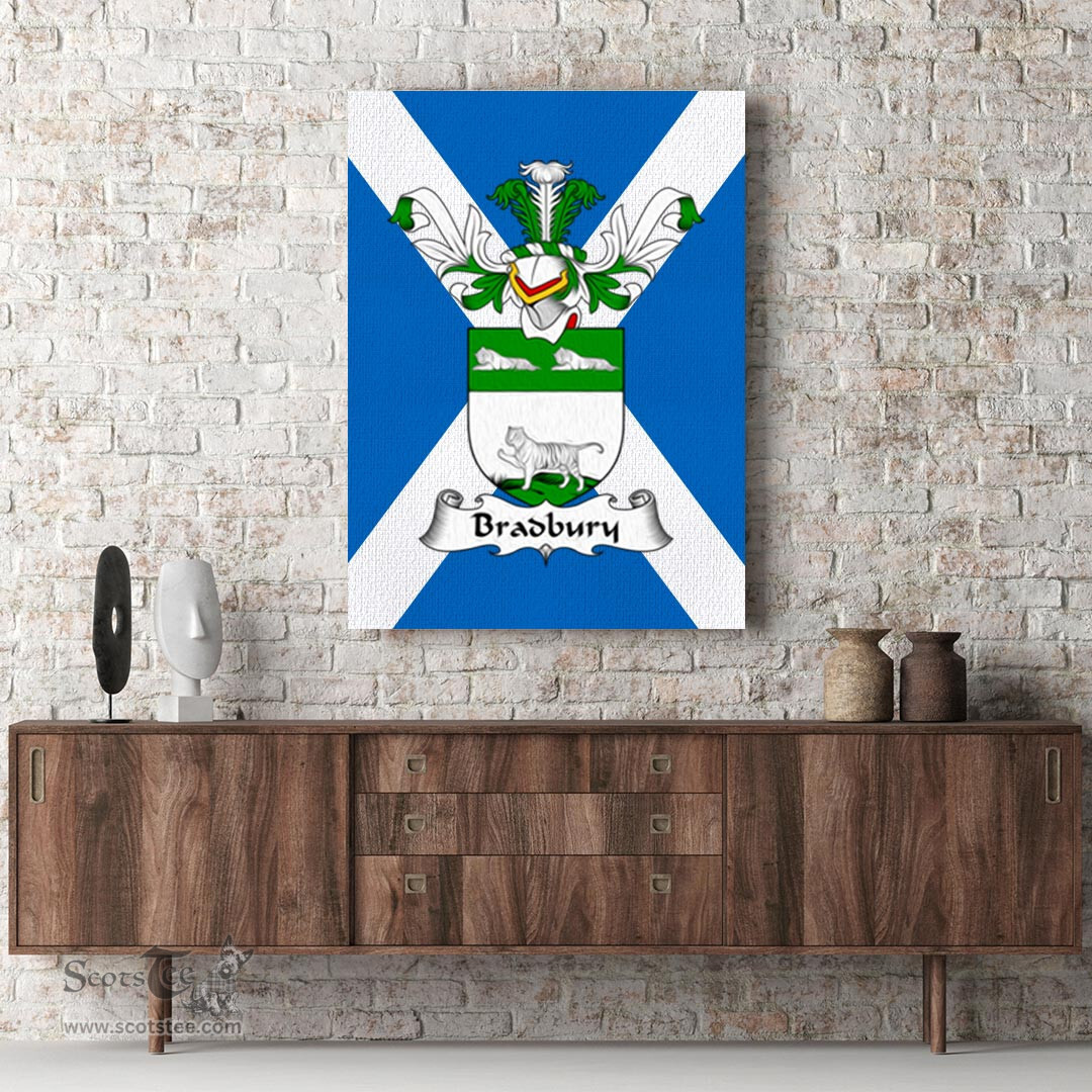 ScotsTee Shop Scottish Bradbury Clan Family Crest Scottish Flag Framed Canvas Print