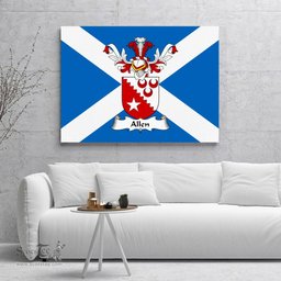 ScotsTee Shop Scottish Allen Clan Family Crest Scottish Flag Framed Canvas Print