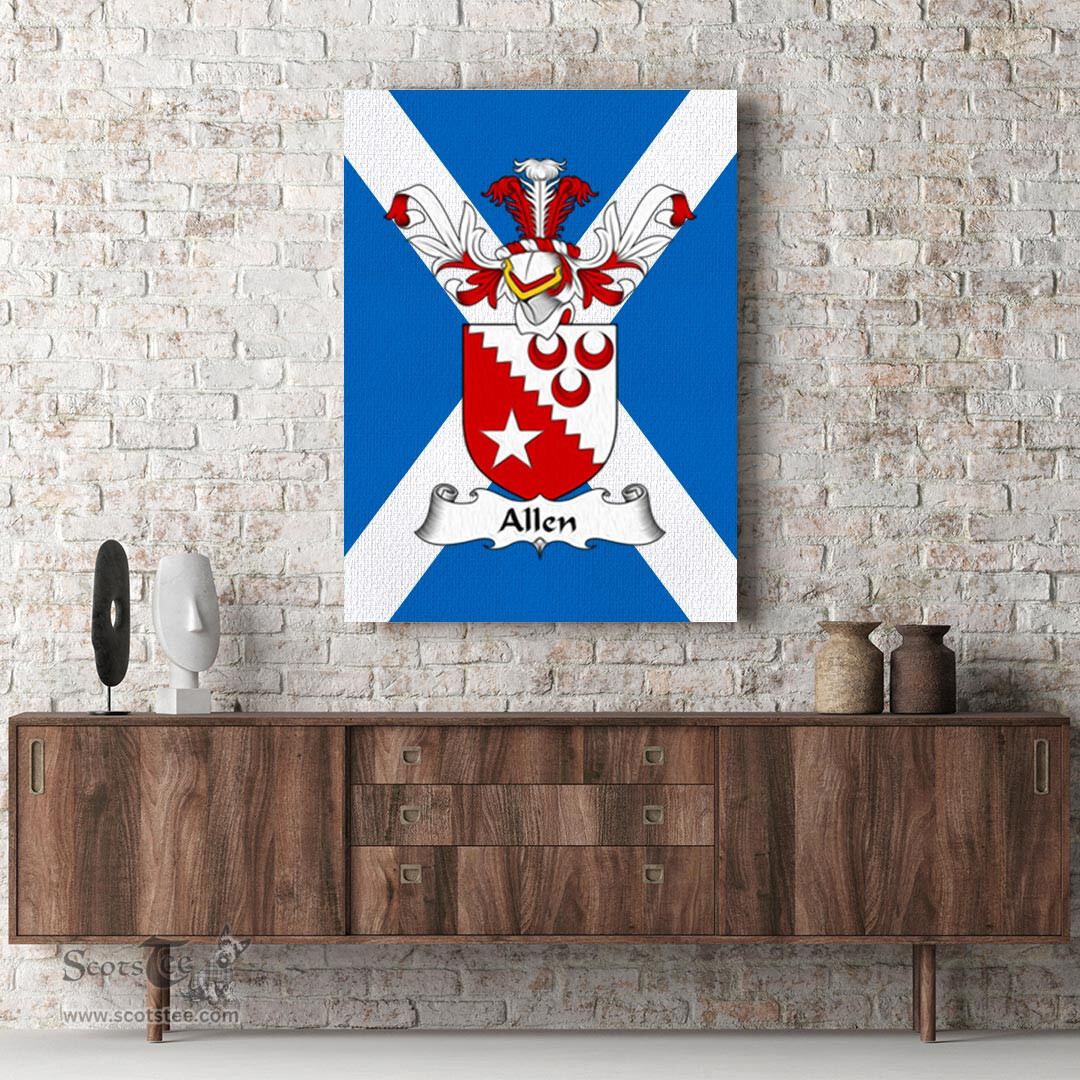ScotsTee Shop Scottish Allen Clan Family Crest Scottish Flag Framed Canvas Print
