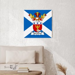 ScotsTee Shop Scottish Blackhall Clan Family Crest Scottish Flag Framed Canvas Print
