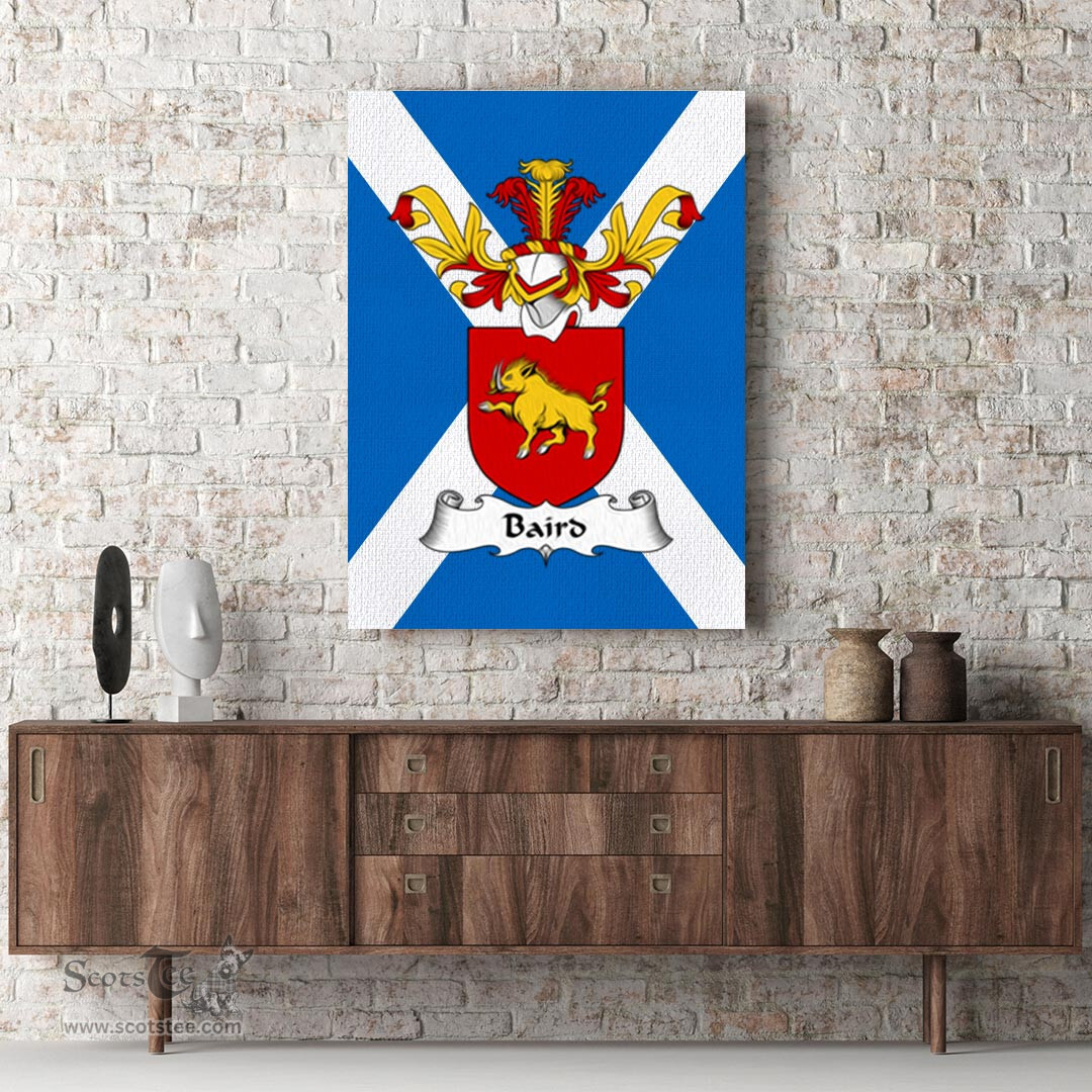 ScotsTee Shop Scottish Baird Clan Family Crest Scottish Flag Framed Canvas Print