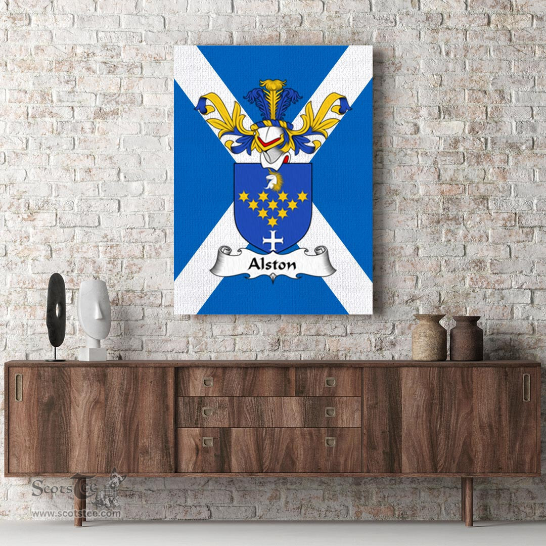 ScotsTee Shop Scottish Alston Clan Family Crest Scottish Flag Framed Canvas Print