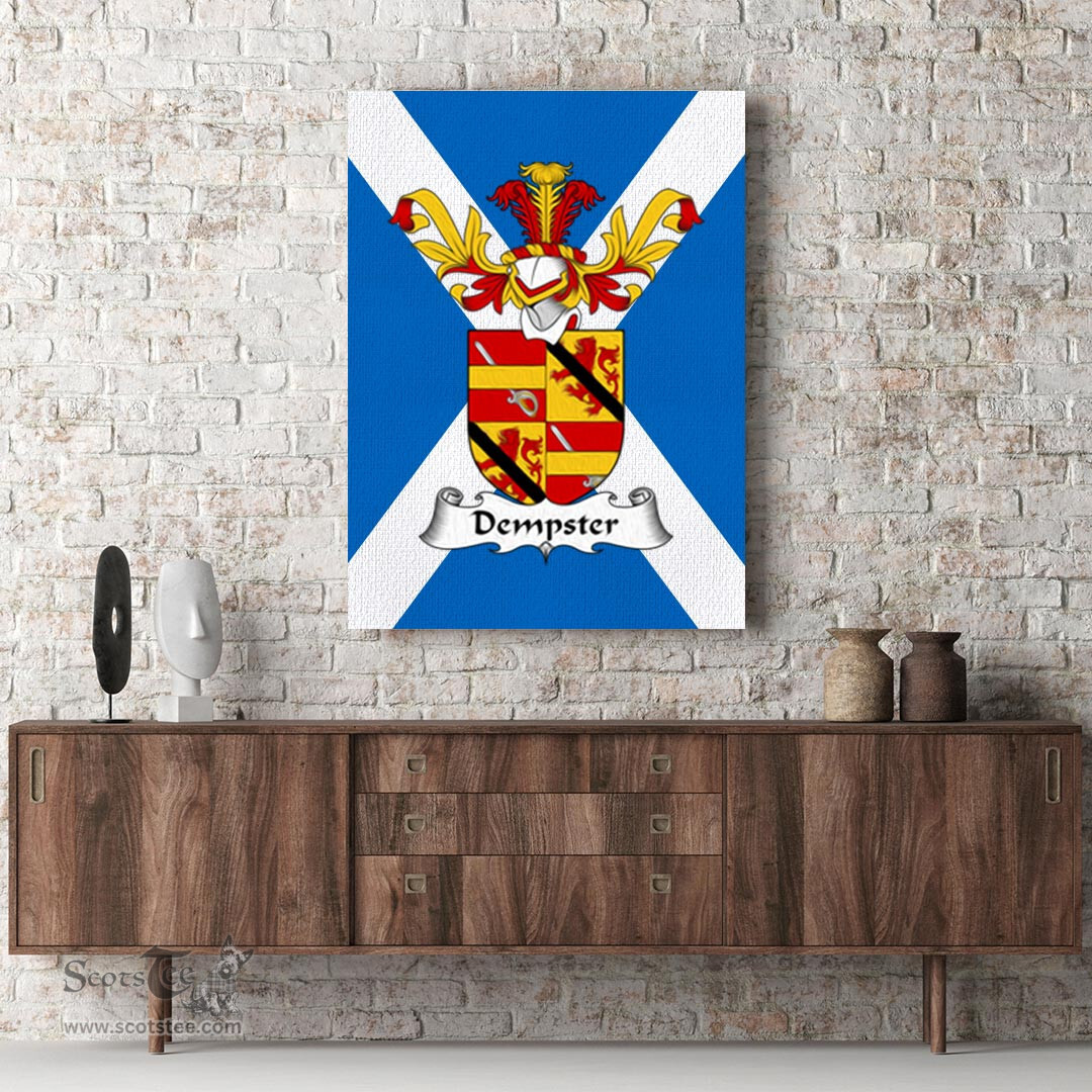 ScotsTee Shop Scottish Dempster Clan Family Crest Scottish Flag Framed Canvas Print