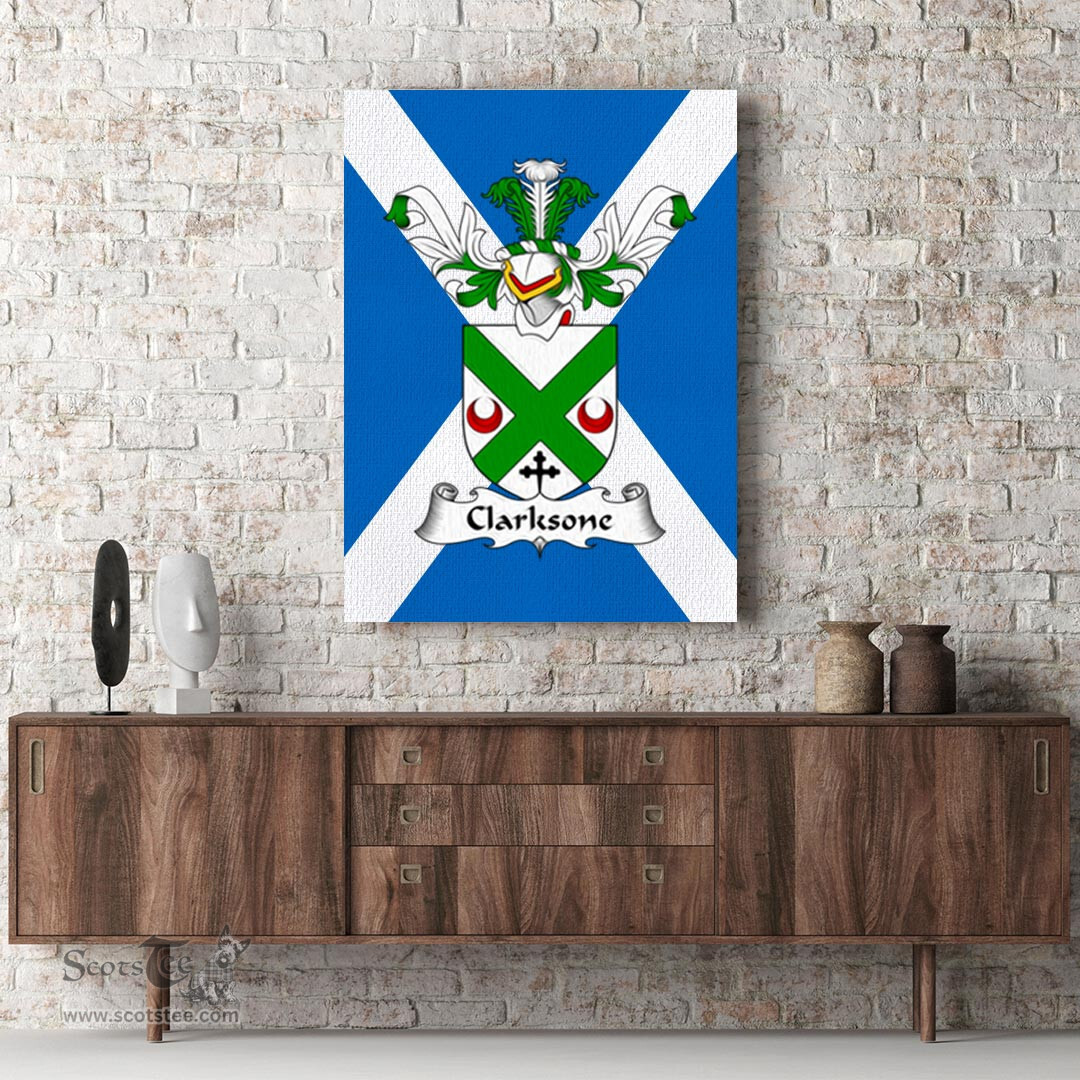 ScotsTee Shop Scottish Clarksone Clan Family Crest Scottish Flag Framed Canvas Print