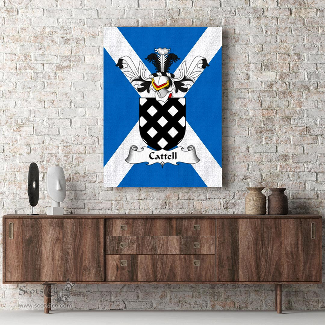 ScotsTee Shop Scottish Cattell Clan Family Crest Scottish Flag Framed Canvas Print