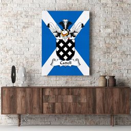 ScotsTee Shop Scottish Cattell Clan Family Crest Scottish Flag Framed Canvas Print