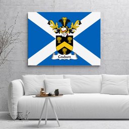 ScotsTee Shop Scottish Coulson or Cowlson Clan Family Crest Scottish Flag Framed Canvas Print