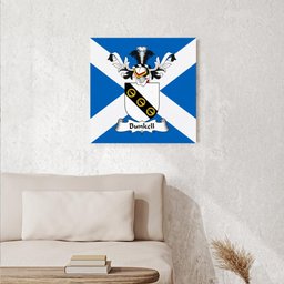 ScotsTee Shop Scottish Bunkell or Bunell Clan Family Crest Scottish Flag Framed Canvas Print