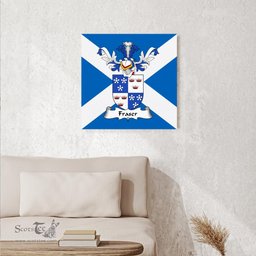 ScotsTee Shop Scottish Fraser _of Lovat Clan Family Crest Scottish Flag Framed Canvas Print