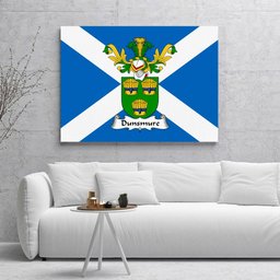 ScotsTee Shop Scottish Dunsmure or Dunsmuir Clan Family Crest Scottish Flag Framed Canvas Print