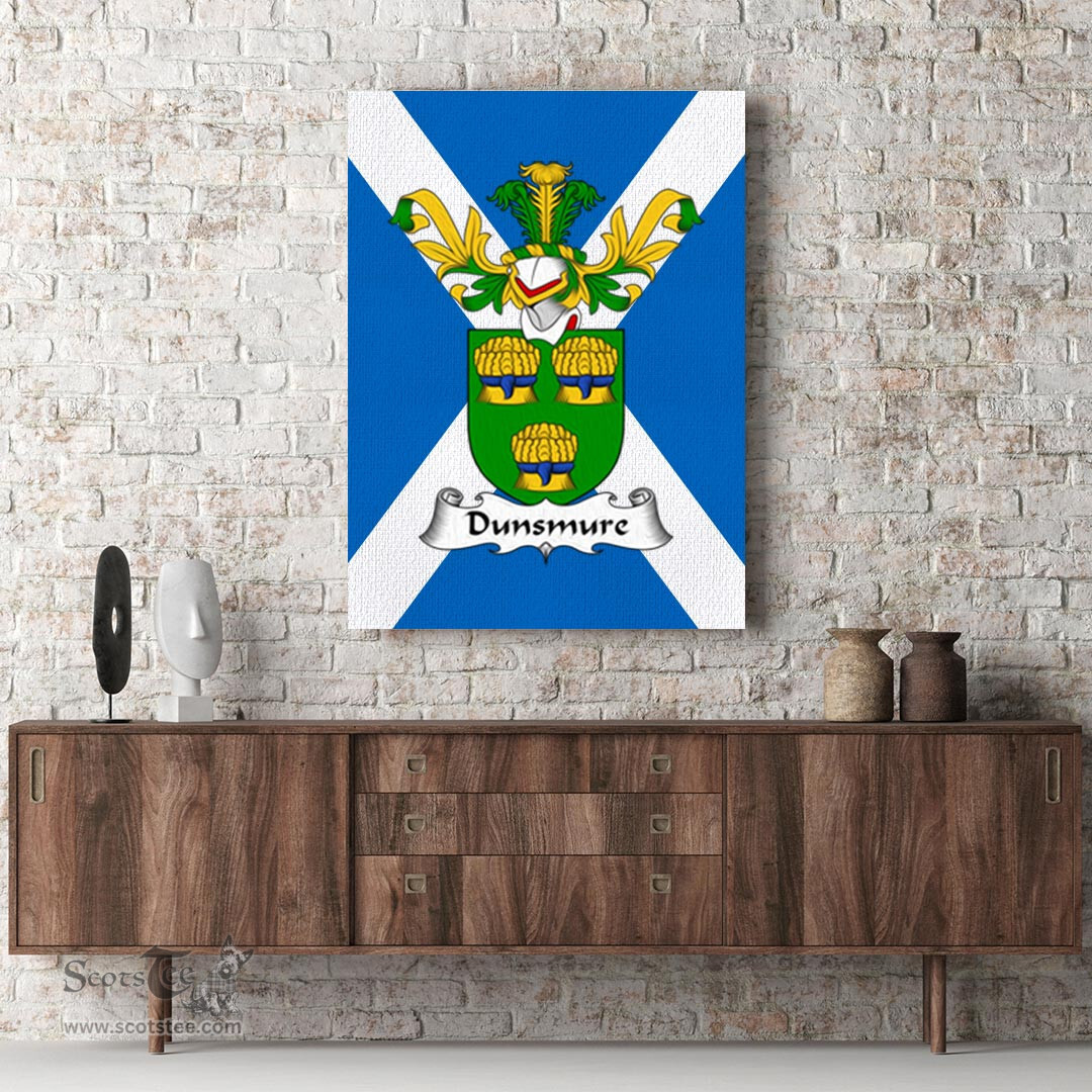 ScotsTee Shop Scottish Dunsmure or Dunsmuir Clan Family Crest Scottish Flag Framed Canvas Print