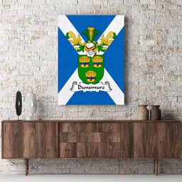 ScotsTee Shop Scottish Dunsmure or Dunsmuir Clan Family Crest Scottish Flag Framed Canvas Print