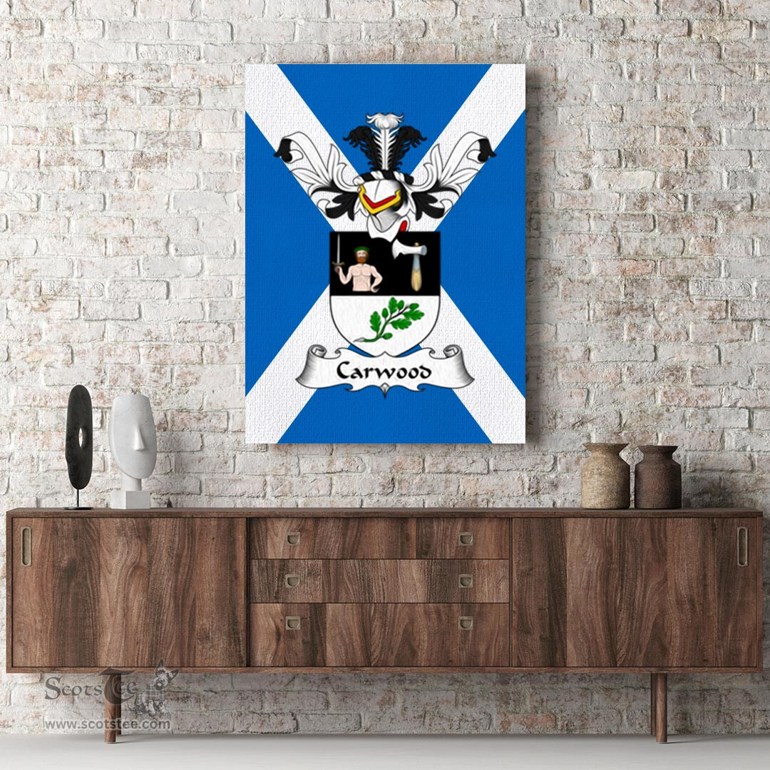 ScotsTee Shop Scottish Carwood Clan Family Crest Scottish Flag Framed Canvas Print