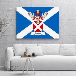 ScotsTee Shop Scottish Corrie or Corry Clan Family Crest Scottish Flag Framed Canvas Print
