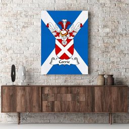 ScotsTee Shop Scottish Corrie or Corry Clan Family Crest Scottish Flag Framed Canvas Print