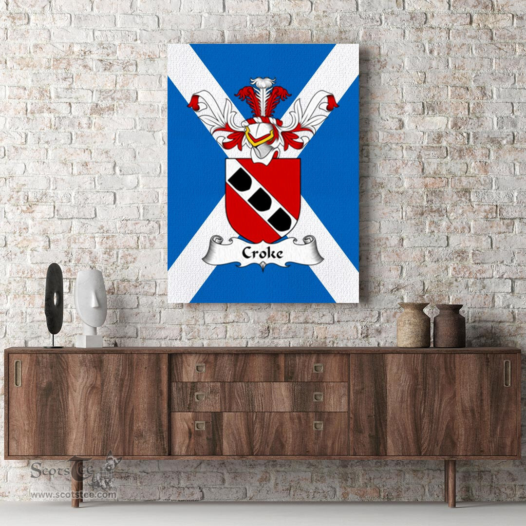 ScotsTee Shop Scottish Croke or Crook Clan Family Crest Scottish Flag Framed Canvas Print