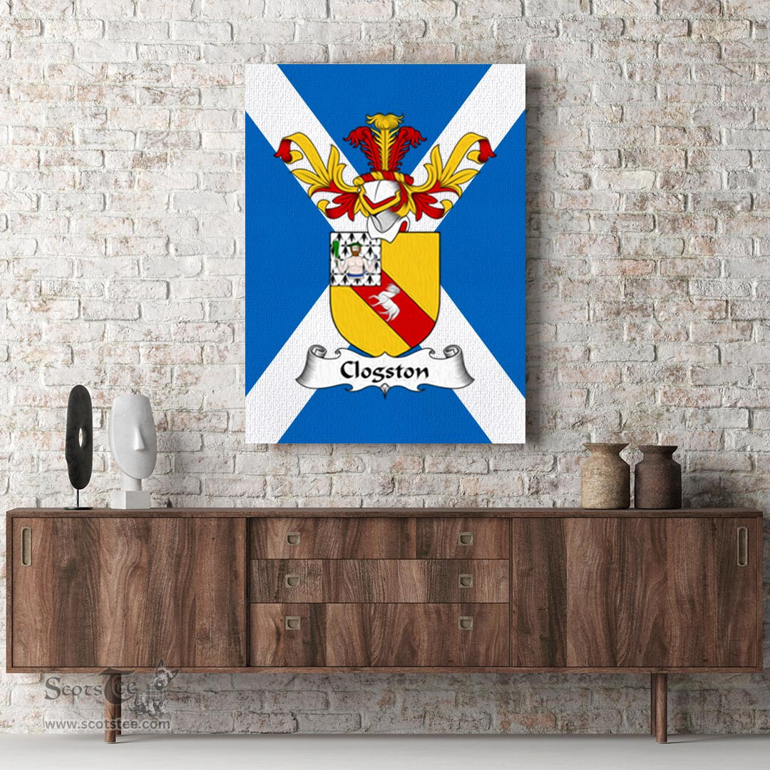 ScotsTee Shop Scottish Clogston Clan Family Crest Scottish Flag Framed Canvas Print