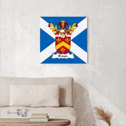 ScotsTee Shop Scottish Broun or Brown Clan Family Crest Scottish Flag Framed Canvas Print