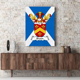 ScotsTee Shop Scottish Broun or Brown Clan Family Crest Scottish Flag Framed Canvas Print