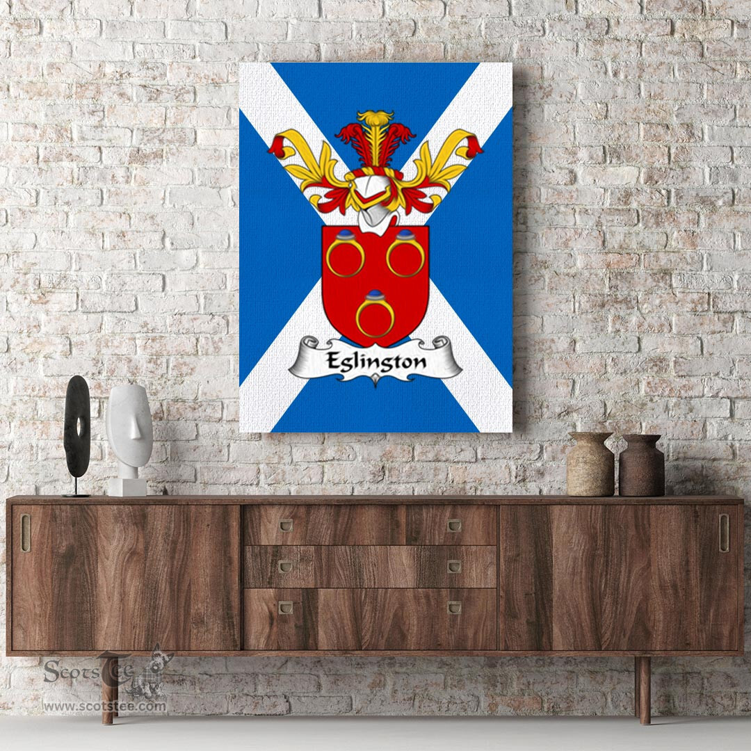 ScotsTee Shop Scottish Eglington Clan Family Crest Scottish Flag Framed Canvas Print
