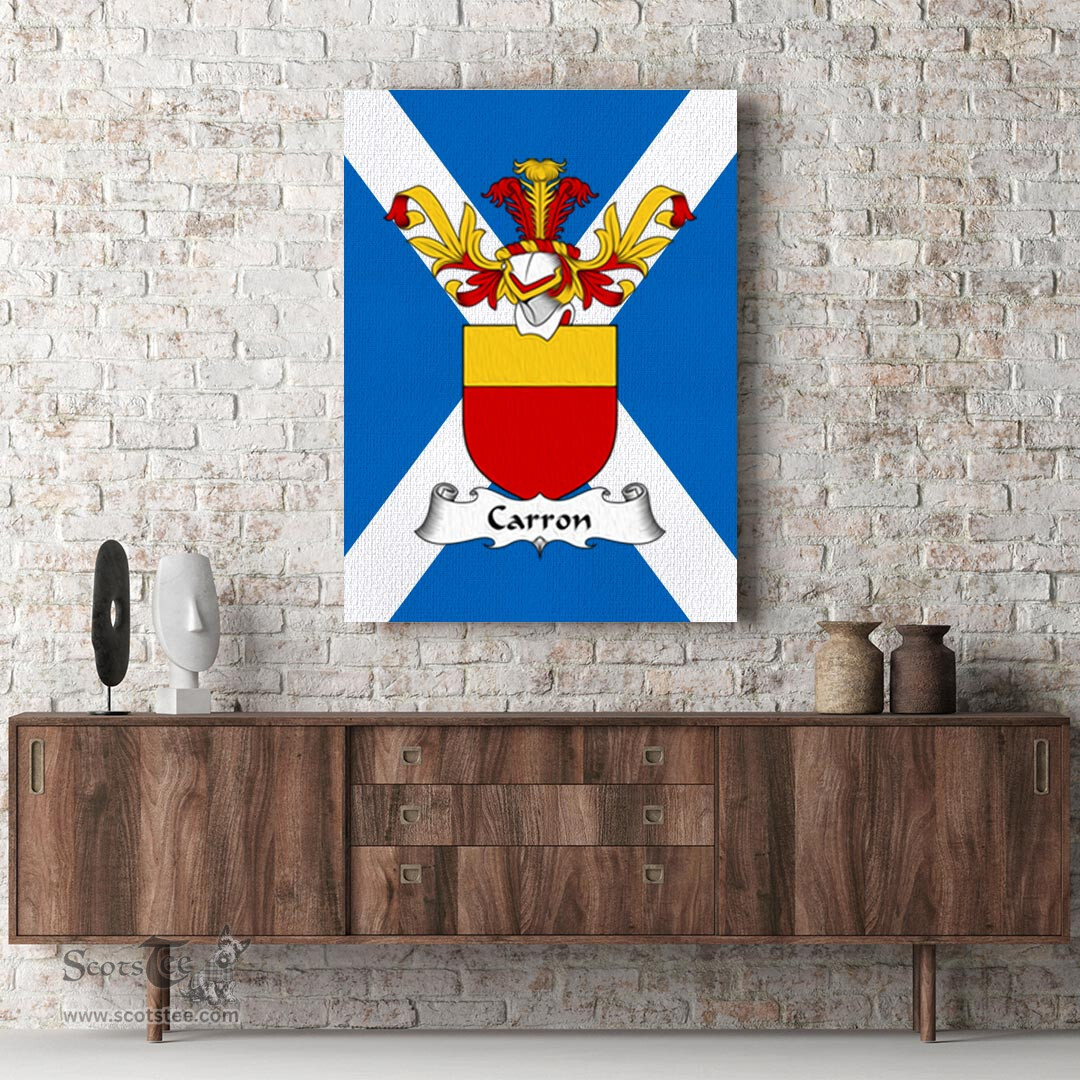 ScotsTee Shop Scottish Carron Clan Family Crest Scottish Flag Framed Canvas Print