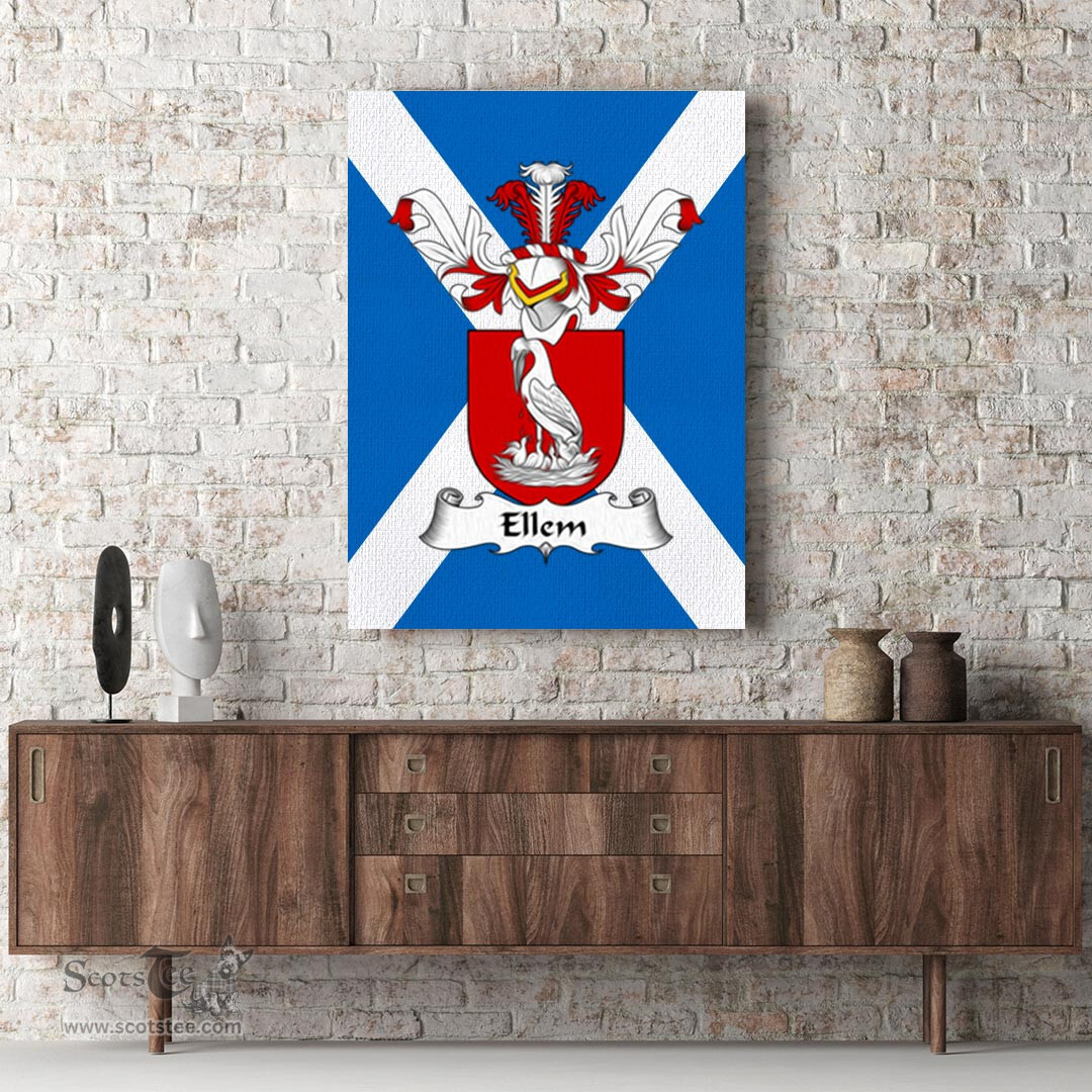 ScotsTee Shop Scottish Ellem or Elm Clan Family Crest Scottish Flag Framed Canvas Print