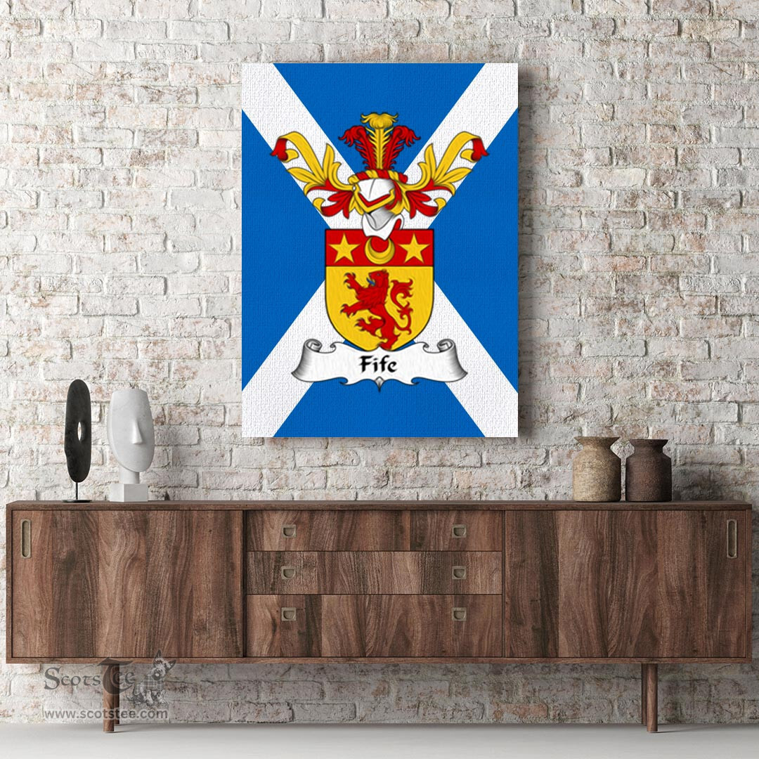ScotsTee Shop Scottish Fife Clan Family Crest Scottish Flag Framed Canvas Print