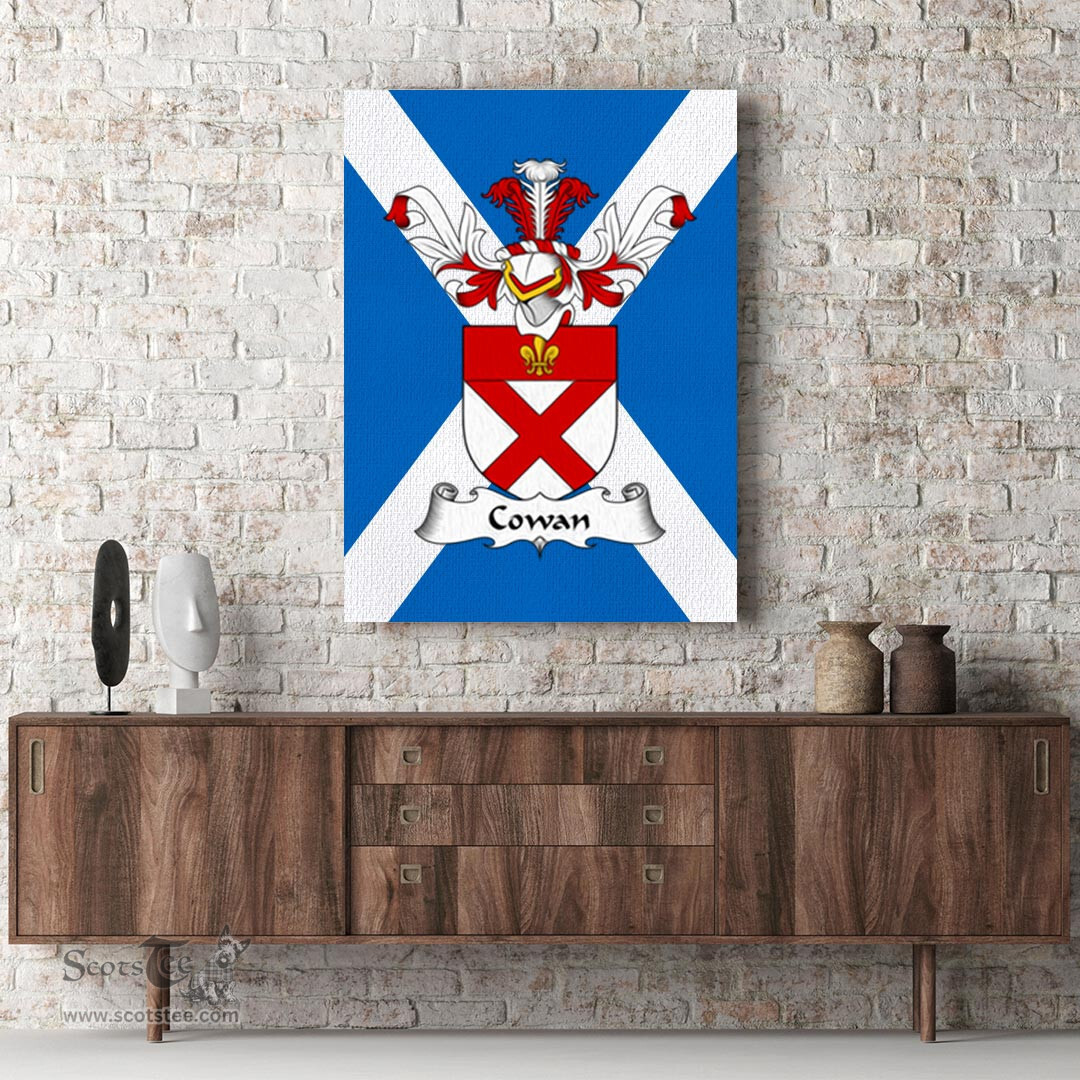 ScotsTee Shop Scottish Cowan Clan Family Crest Scottish Flag Framed Canvas Print