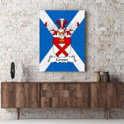ScotsTee Shop Scottish Cowan Clan Family Crest Scottish Flag Framed Canvas Print