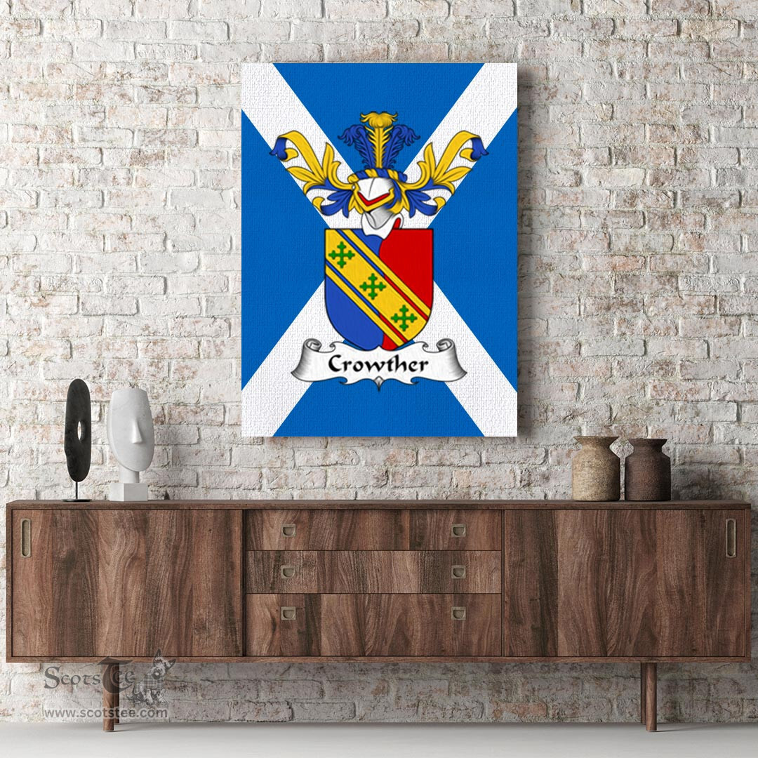 ScotsTee Shop Scottish Crowther Clan Family Crest Scottish Flag Framed Canvas Print