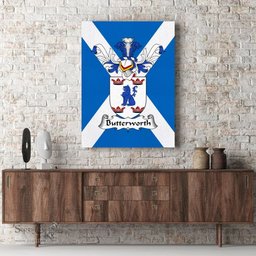 ScotsTee Shop Scottish Butterworth Clan Family Crest Scottish Flag Framed Canvas Print