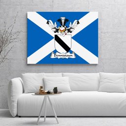 ScotsTee Shop Scottish Dennistoun Clan Family Crest Scottish Flag Framed Canvas Print
