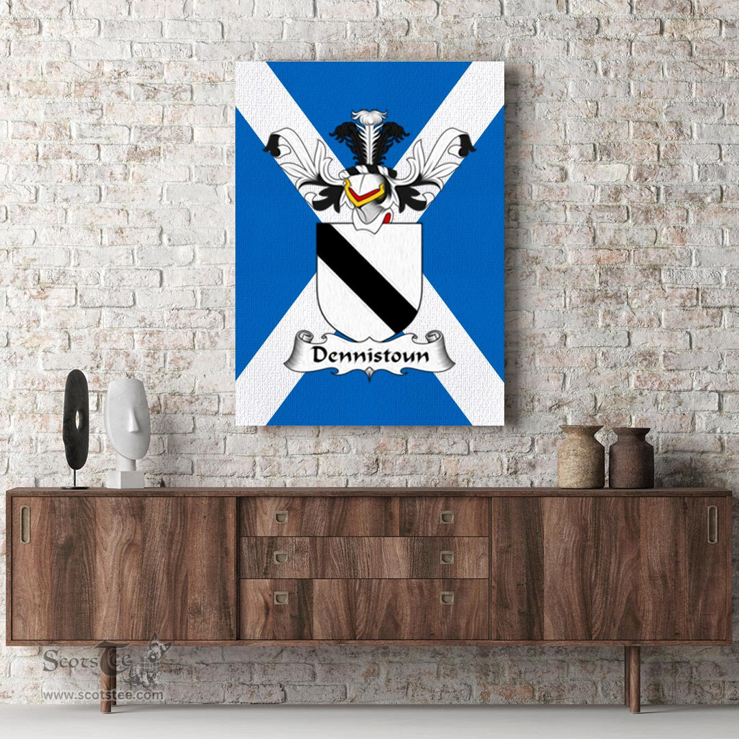 ScotsTee Shop Scottish Dennistoun Clan Family Crest Scottish Flag Framed Canvas Print