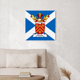 ScotsTee Shop Scottish Chiesly Clan Family Crest Scottish Flag Framed Canvas Print