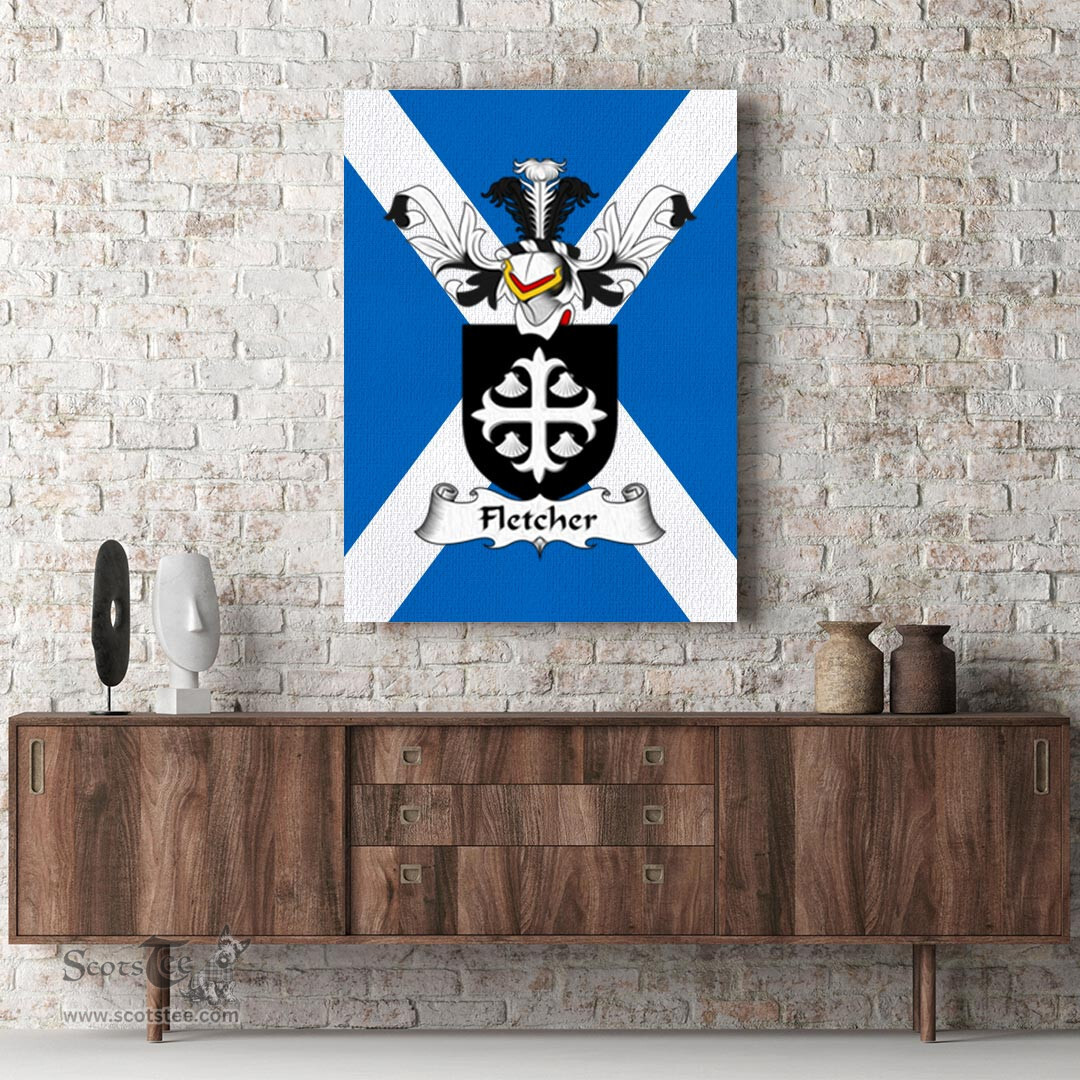 ScotsTee Shop Scottish Fletcher Clan Family Crest Scottish Flag Framed Canvas Print