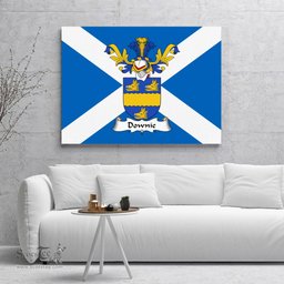 ScotsTee Shop Scottish Downie or Downey Clan Family Crest Scottish Flag Framed Canvas Print