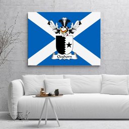 ScotsTee Shop Scottish Cleghorn Clan Family Crest Scottish Flag Framed Canvas Print