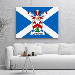 ScotsTee Shop Scottish Hawthorn Clan Family Crest Scottish Flag Framed Canvas Print