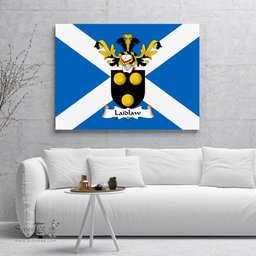 ScotsTee Shop Scottish Laidlaw Clan Family Crest Scottish Flag Framed Canvas Print